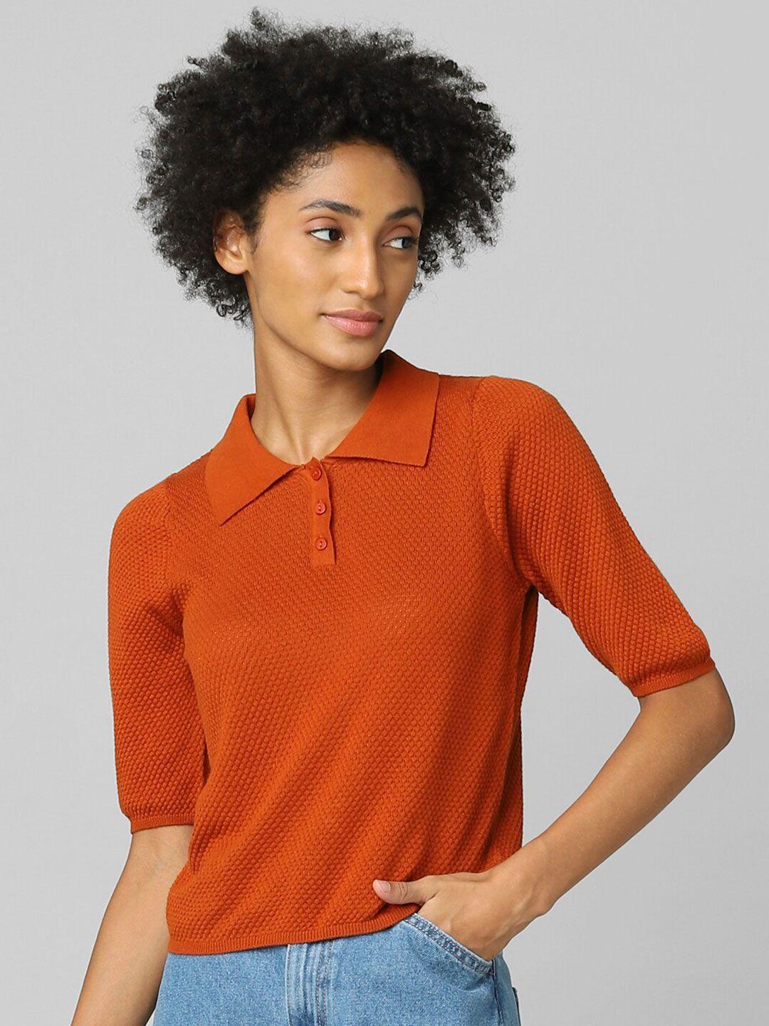 only women orange three quarter sleeves  top