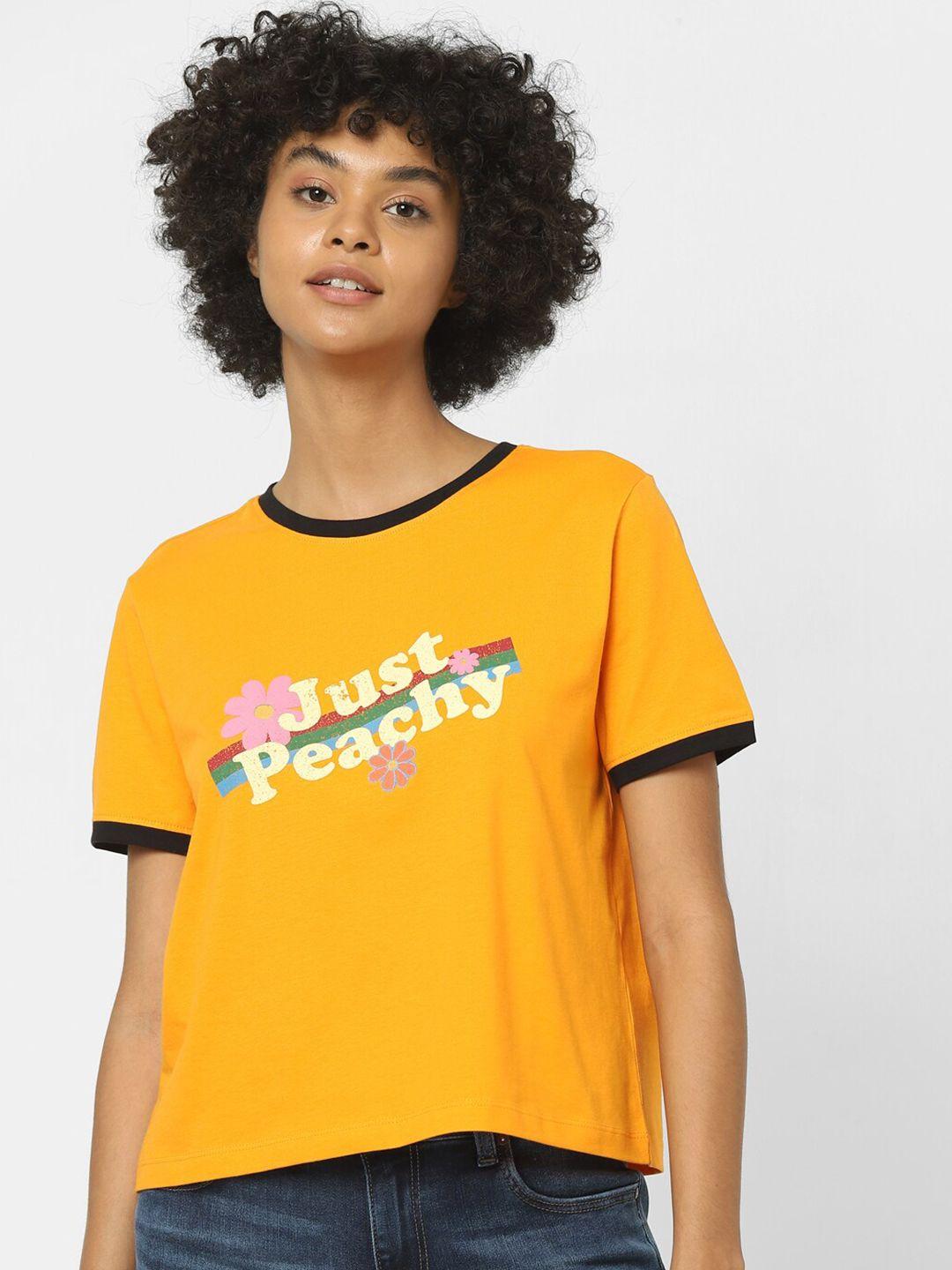 only women orange typography t-shirt