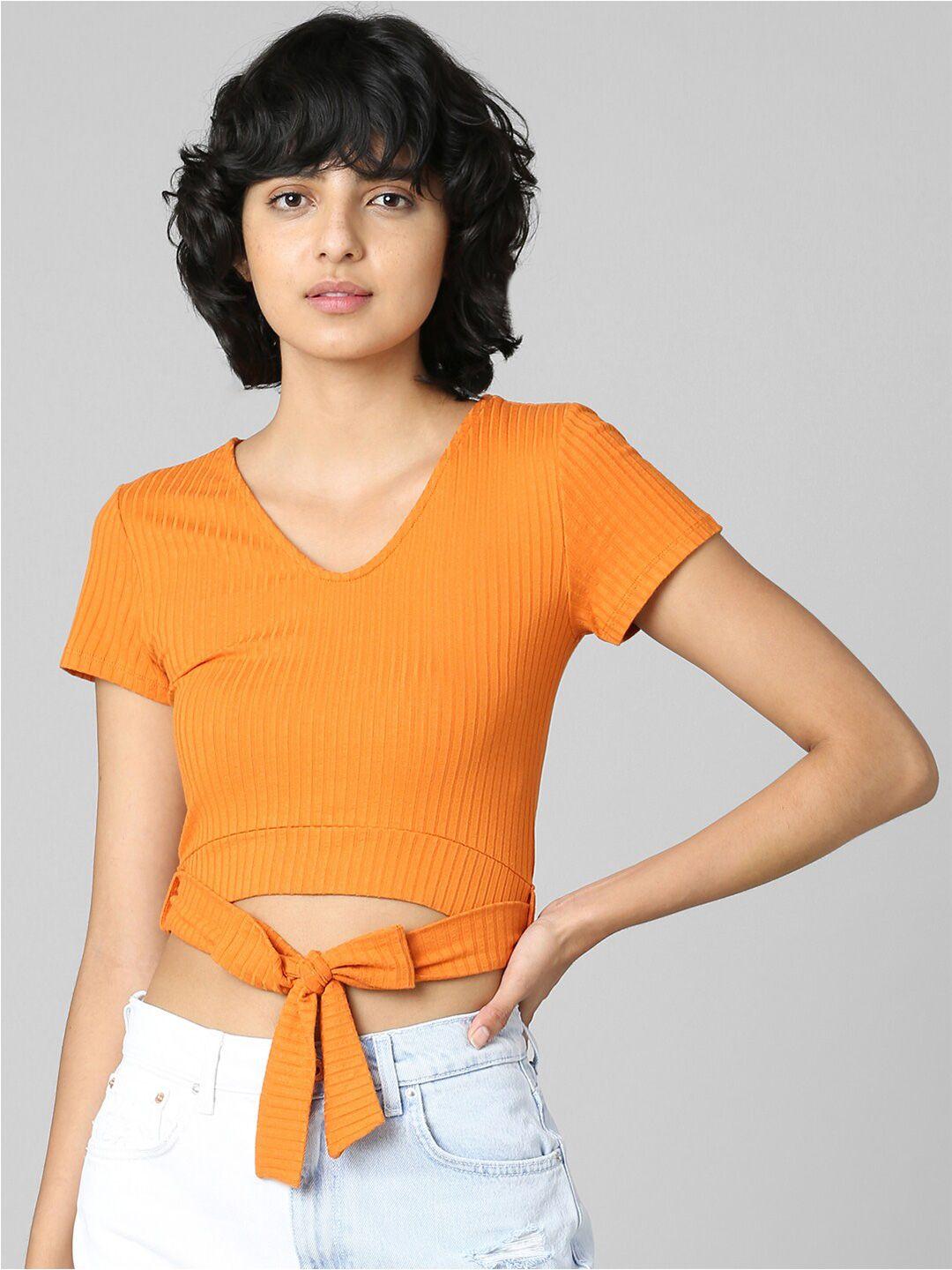 only women orange v-neck t-shirt