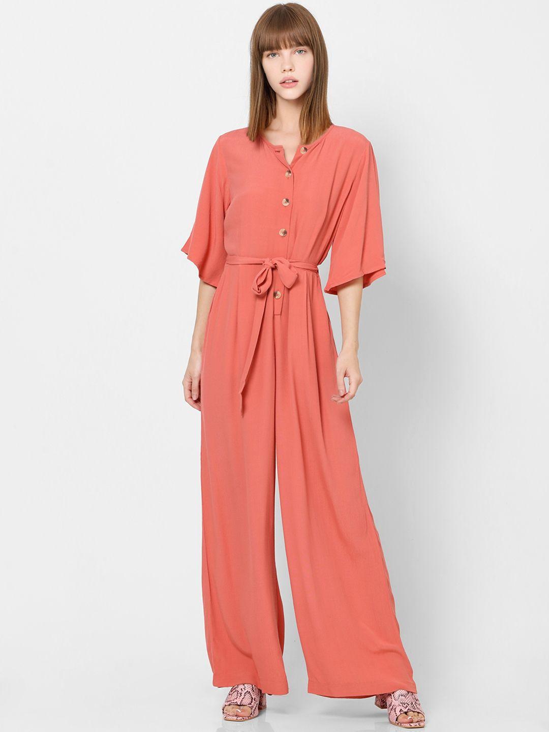 only women peach-coloured solid basic jumpsuit