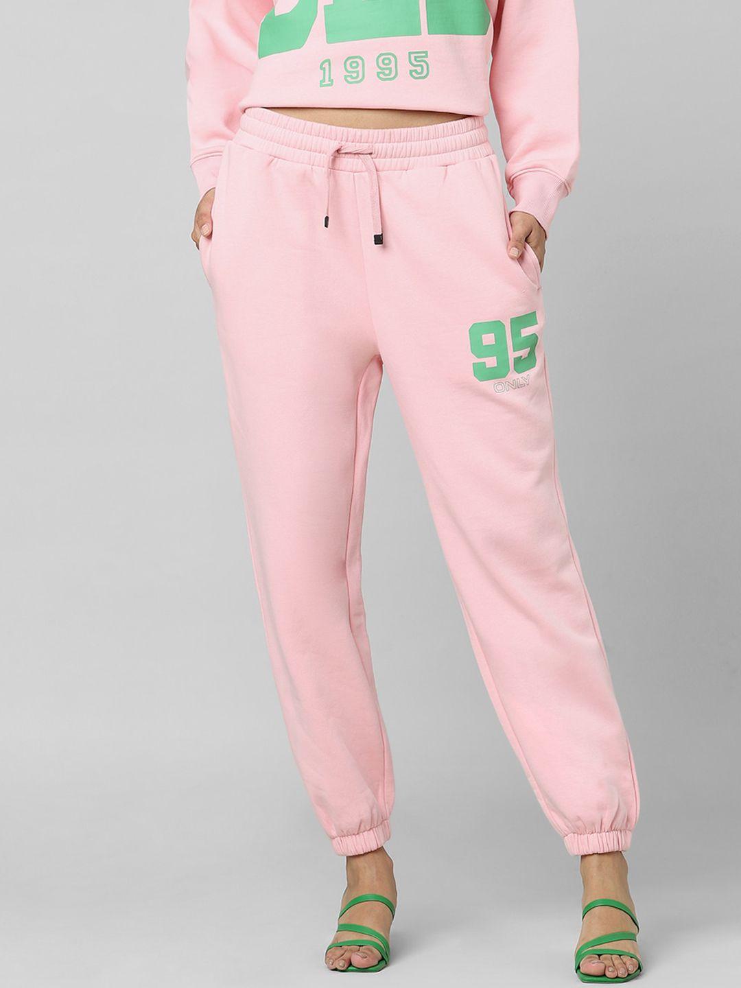 only women pink & green typography printed cotton joggers