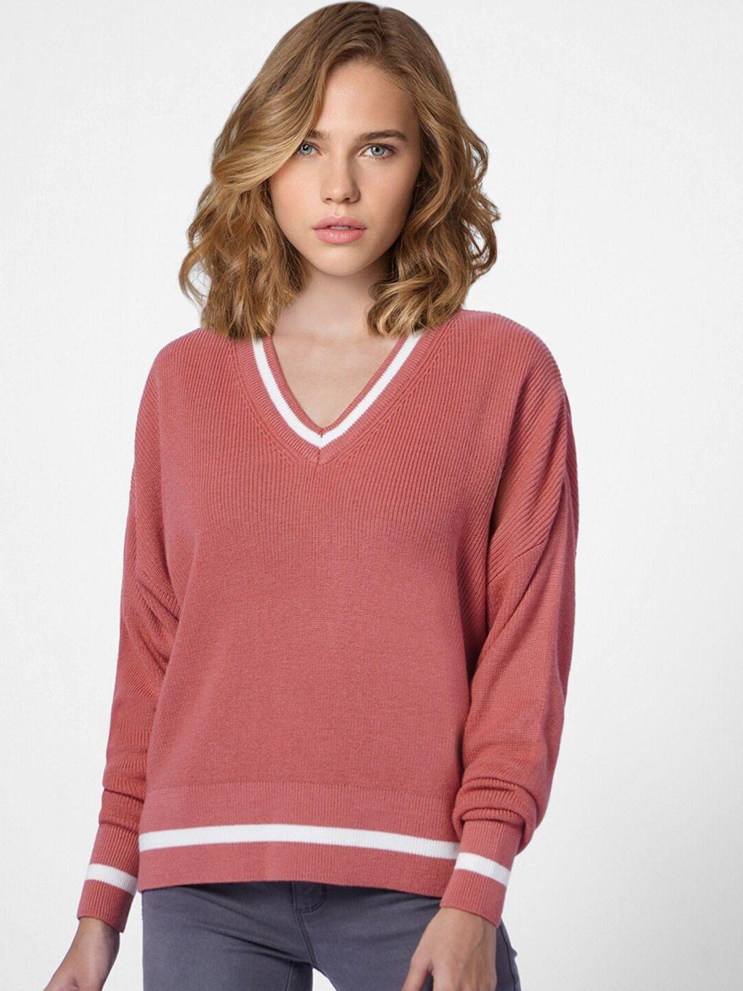 only women pink & white pullover cardigan sweater