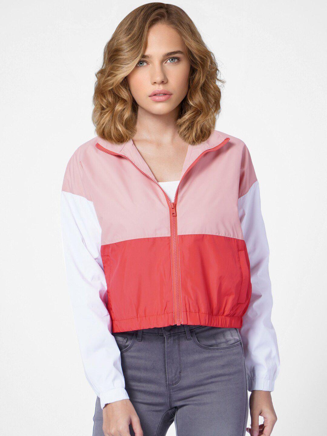 only women pink colourblocked sporty jacket
