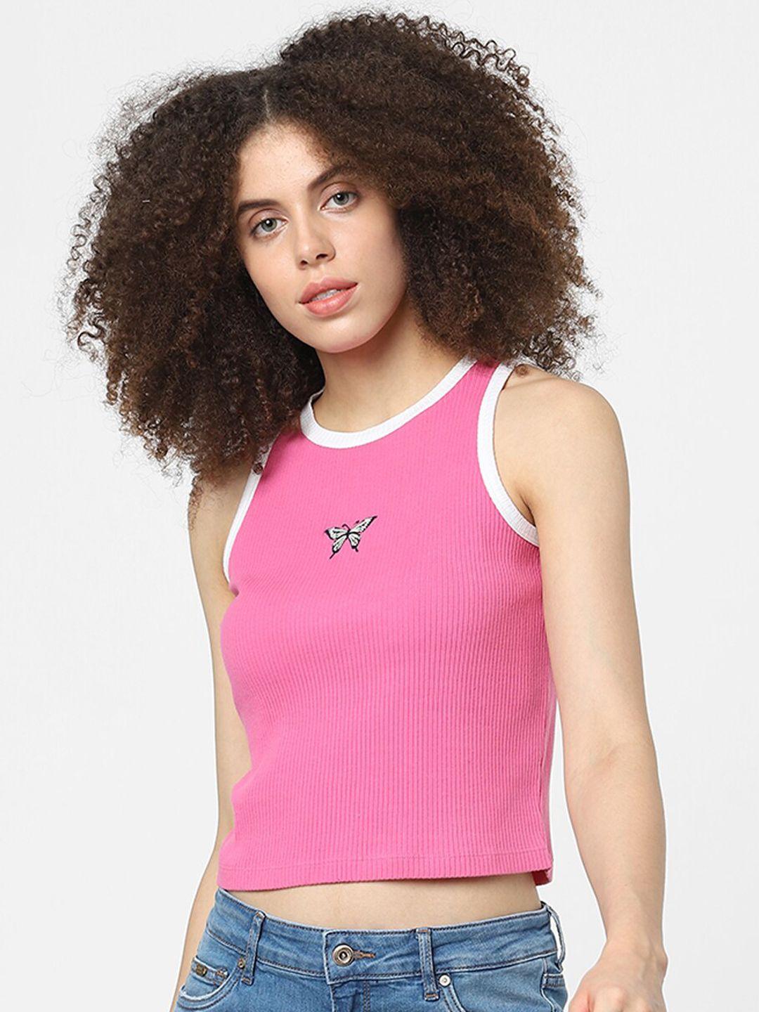 only women pink embroidered cotton t-shirt