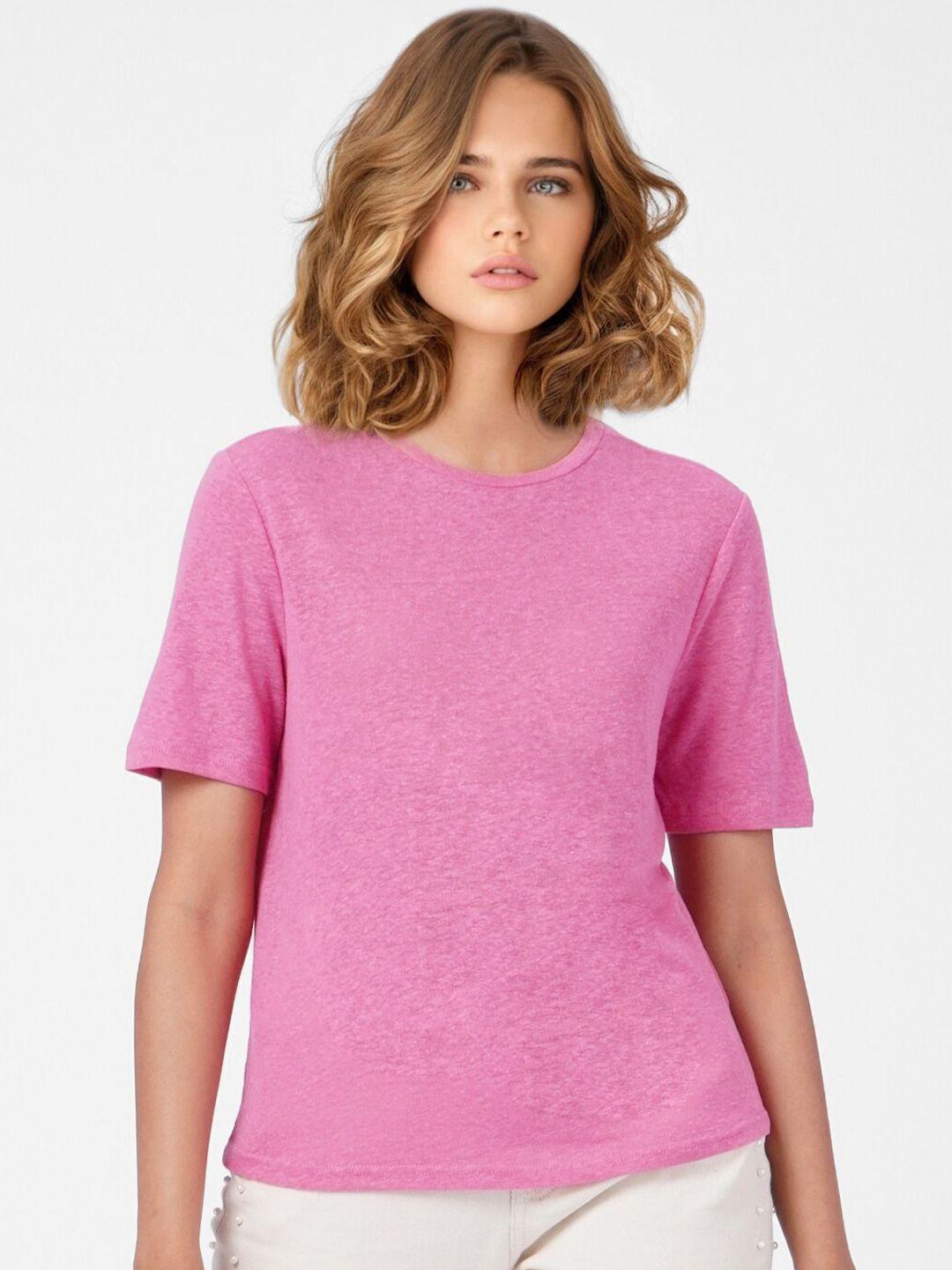 only women pink linen blend t-shirt