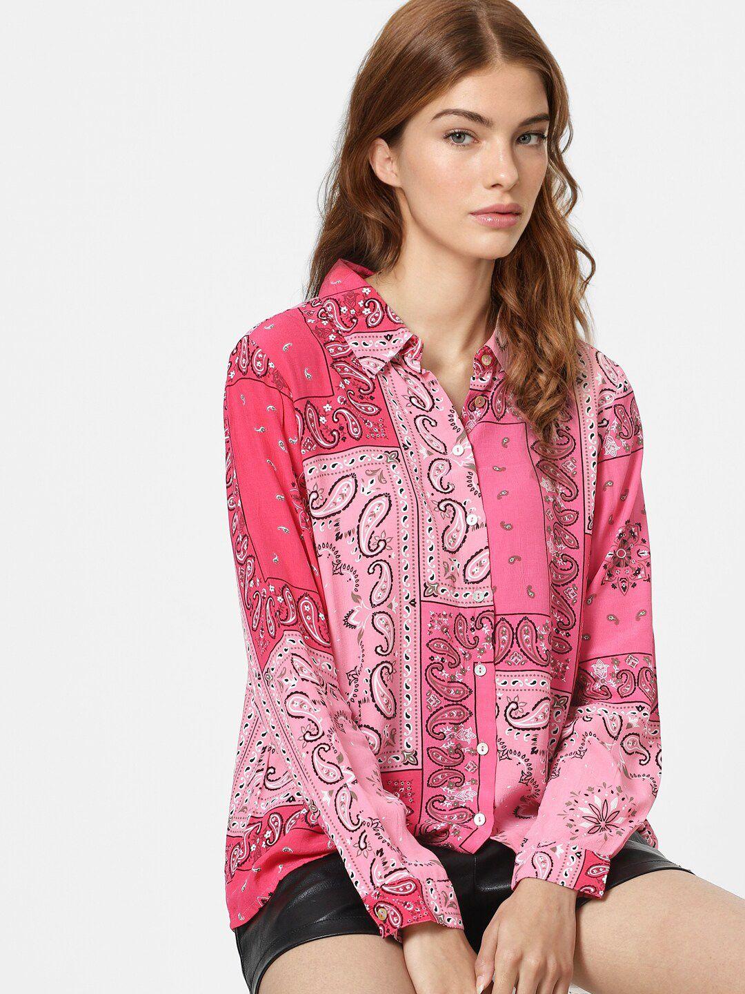 only women pink opaque printed casual shirt