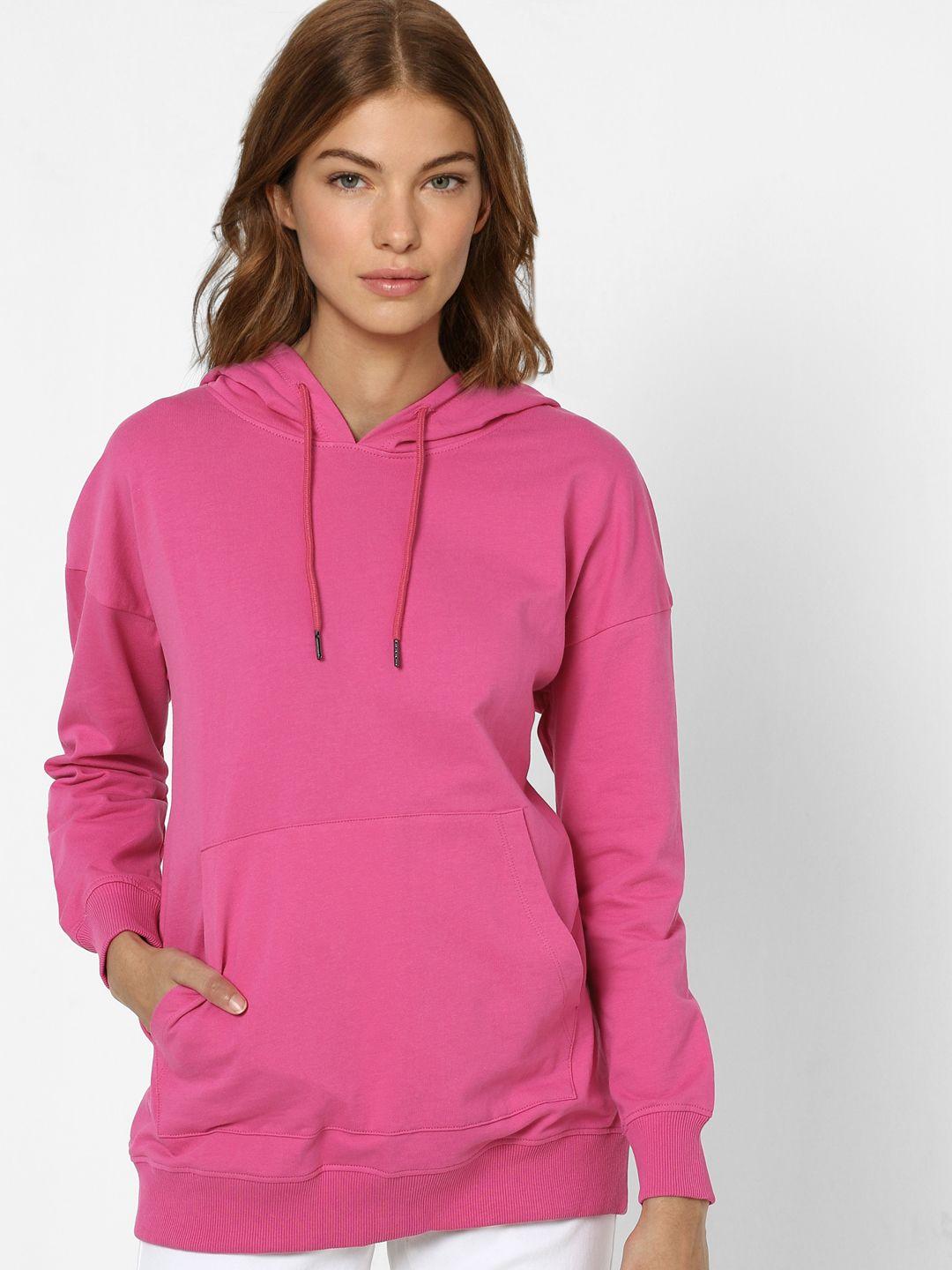 only women pink printed hooded cotton sweatshirt