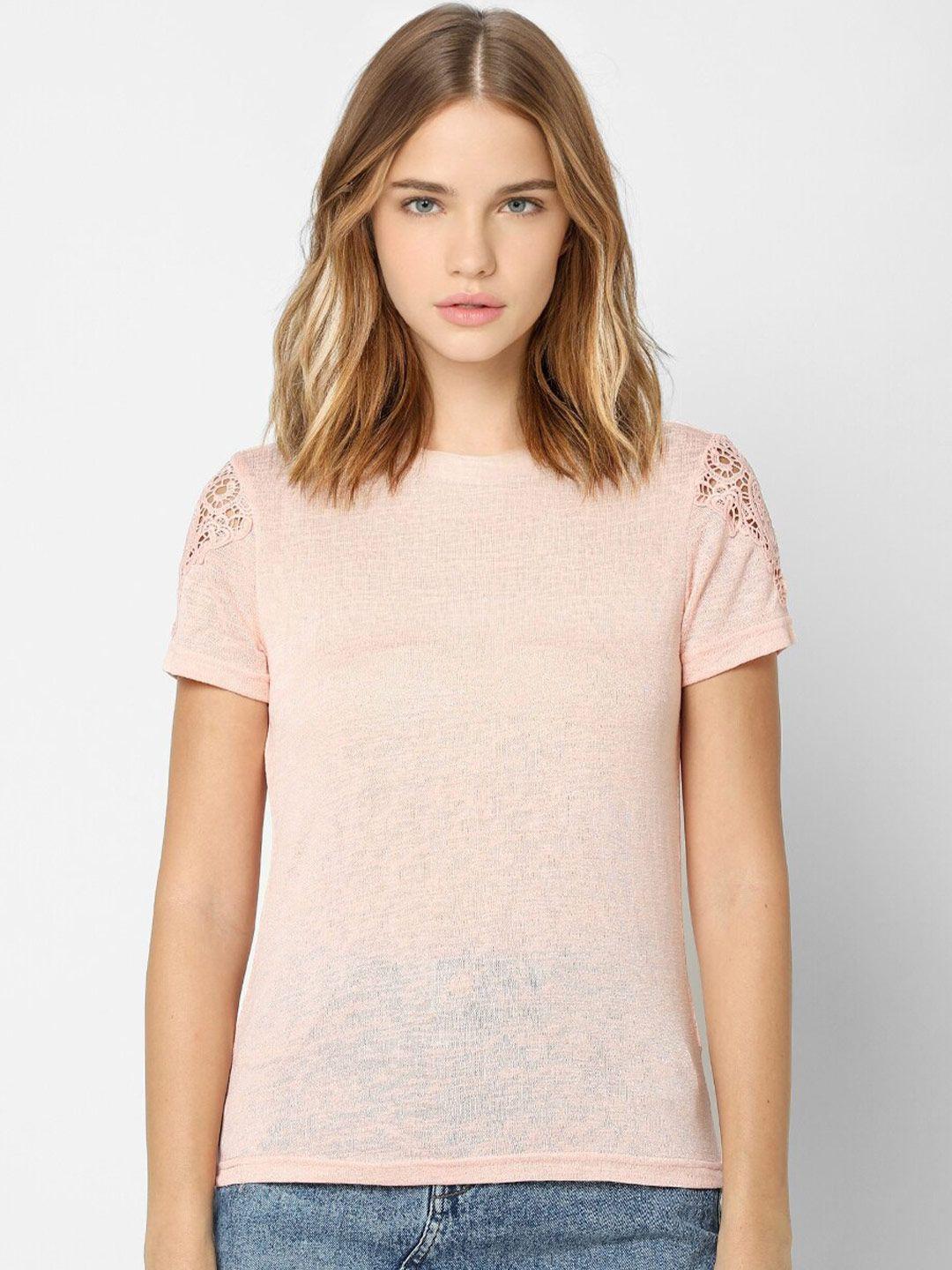 only women pink printed pockets t-shirt