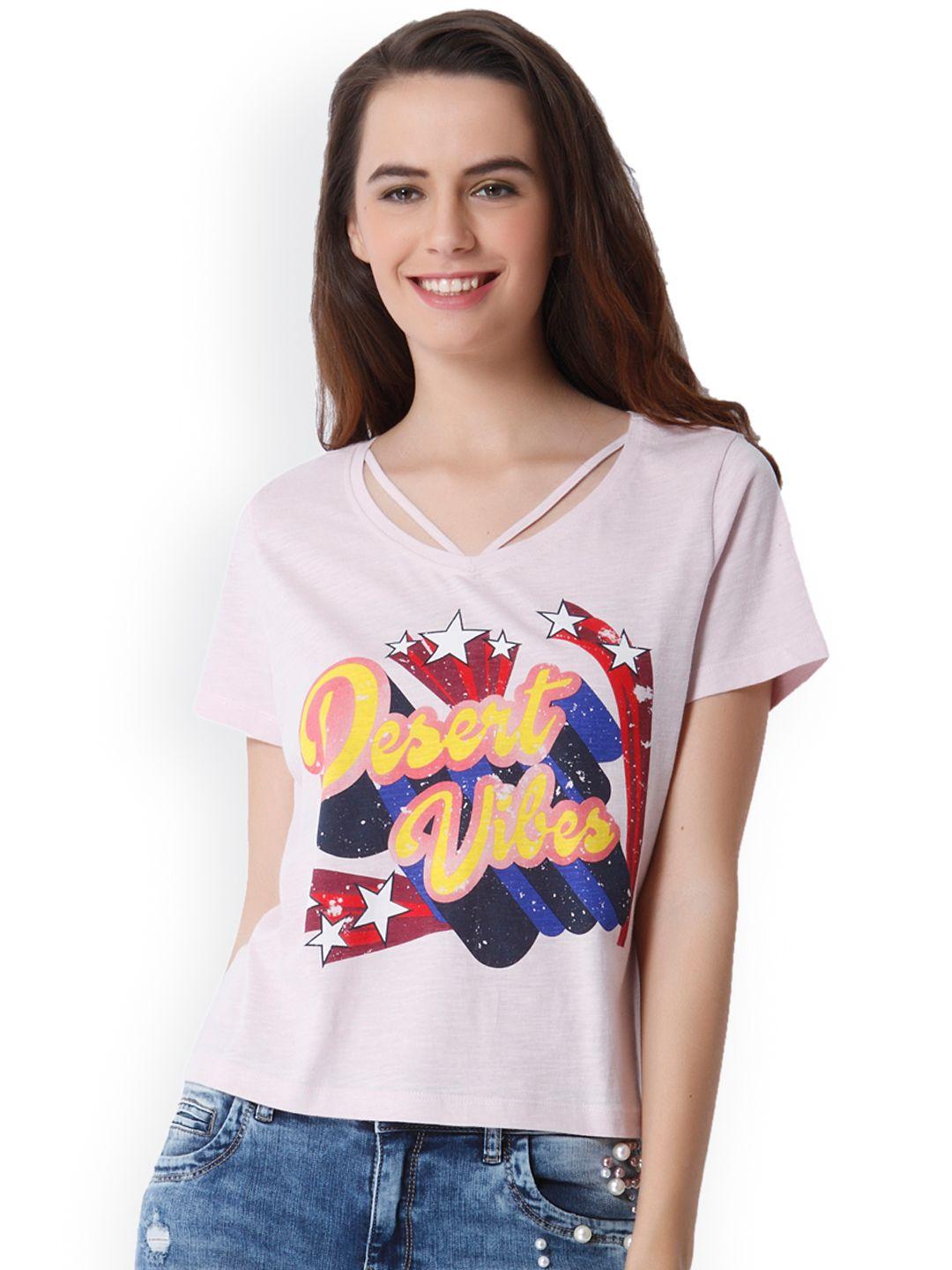 only women pink printed round neck t-shirt