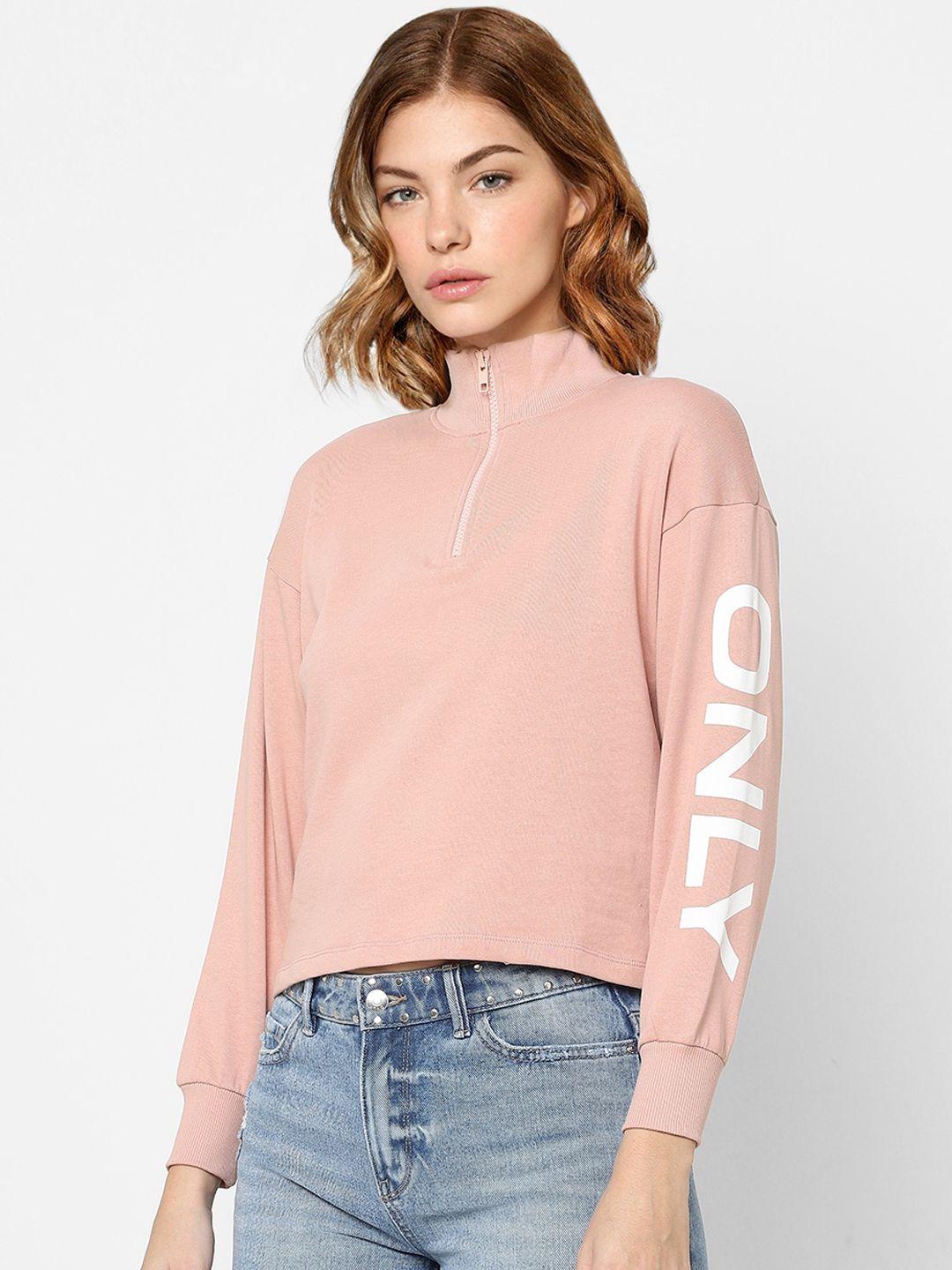 only women pink pure cotton crop sweatshirt