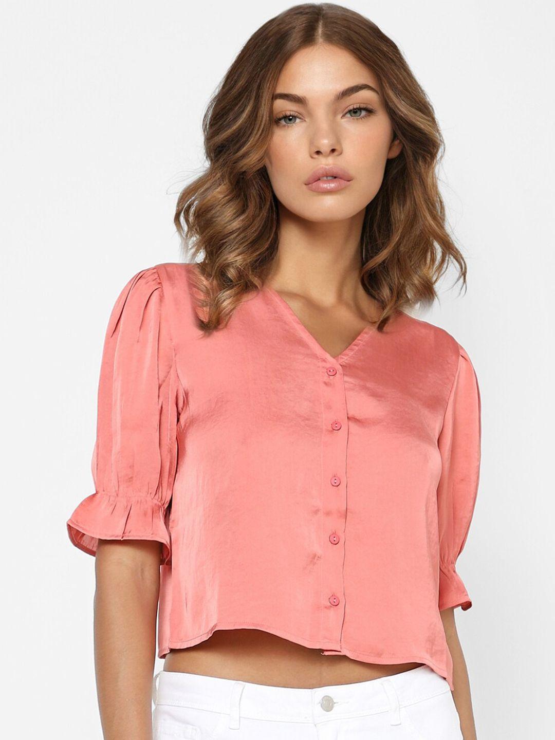 only women pink slim fit casual shirt