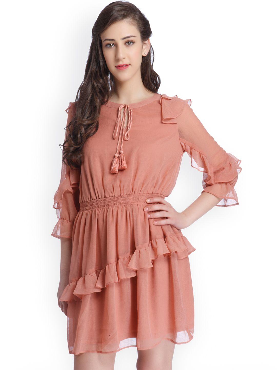 only women pink solid fit & flare dress