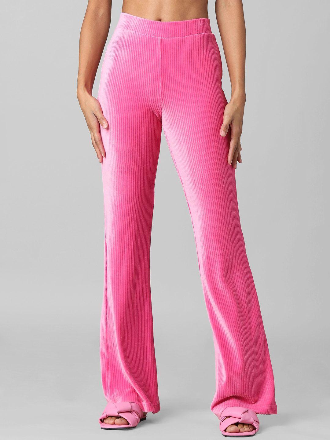 only women pink solid high-rise trousers