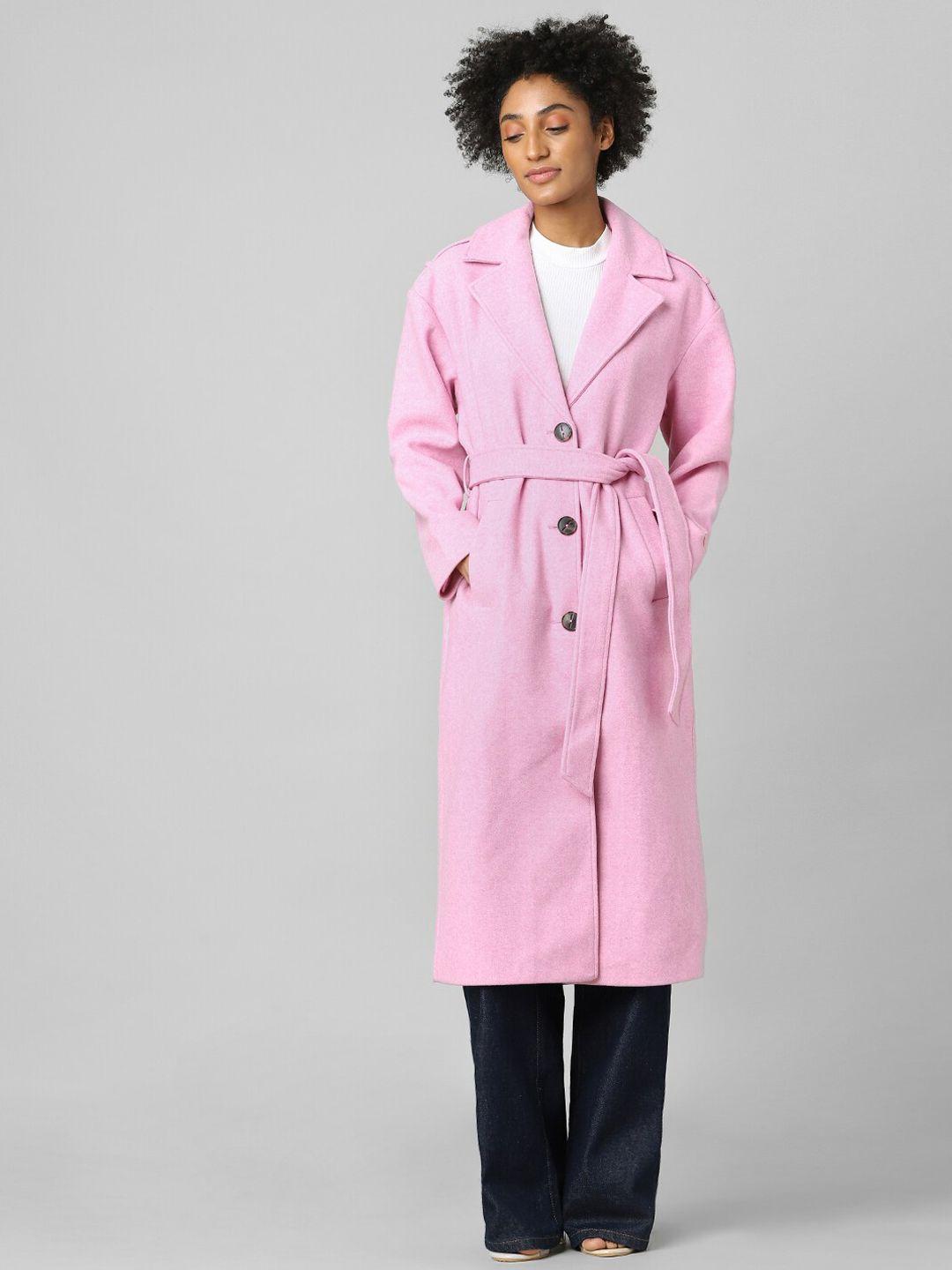 only women pink solid relaxed-fit overcoat