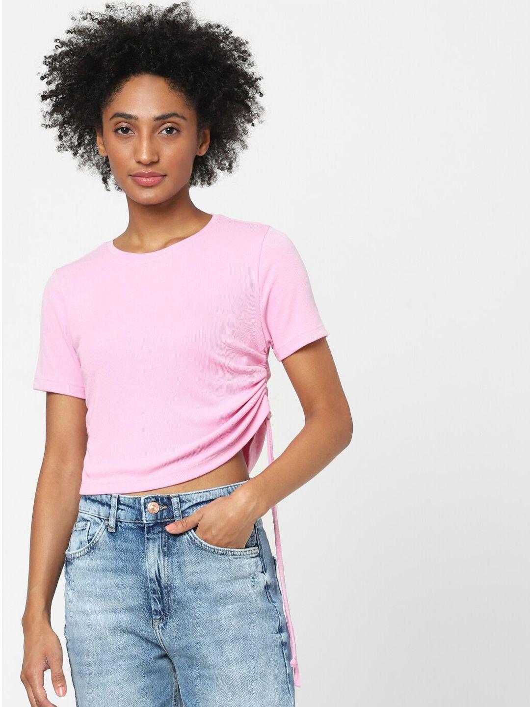 only women pink solid slim fit t-shirt