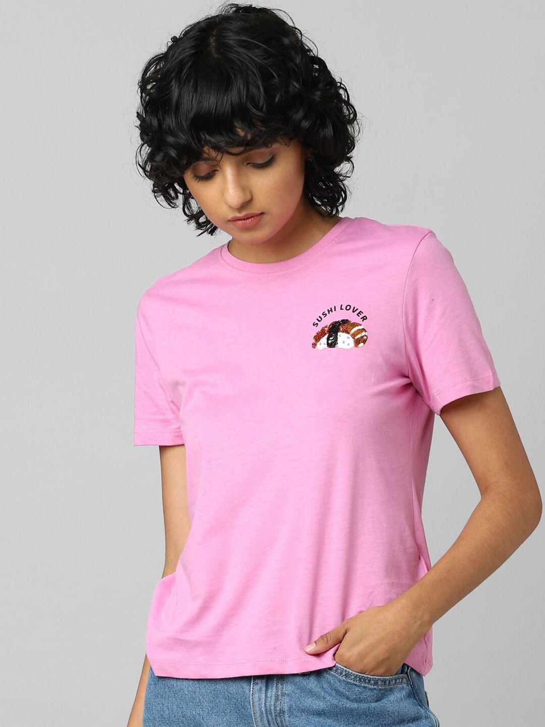 only women pink solid t-shirt