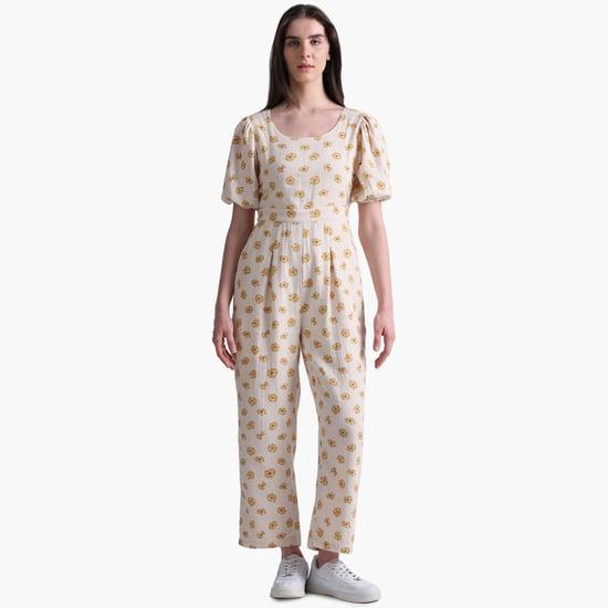only women printed puffed sleeves jumpsuit