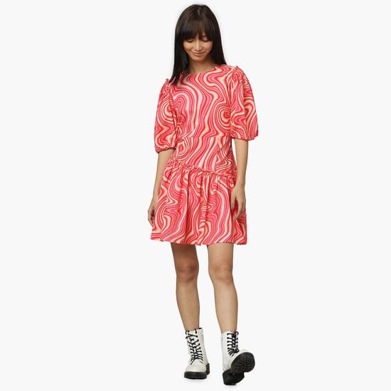 only women printed puffed sleeves mini dress