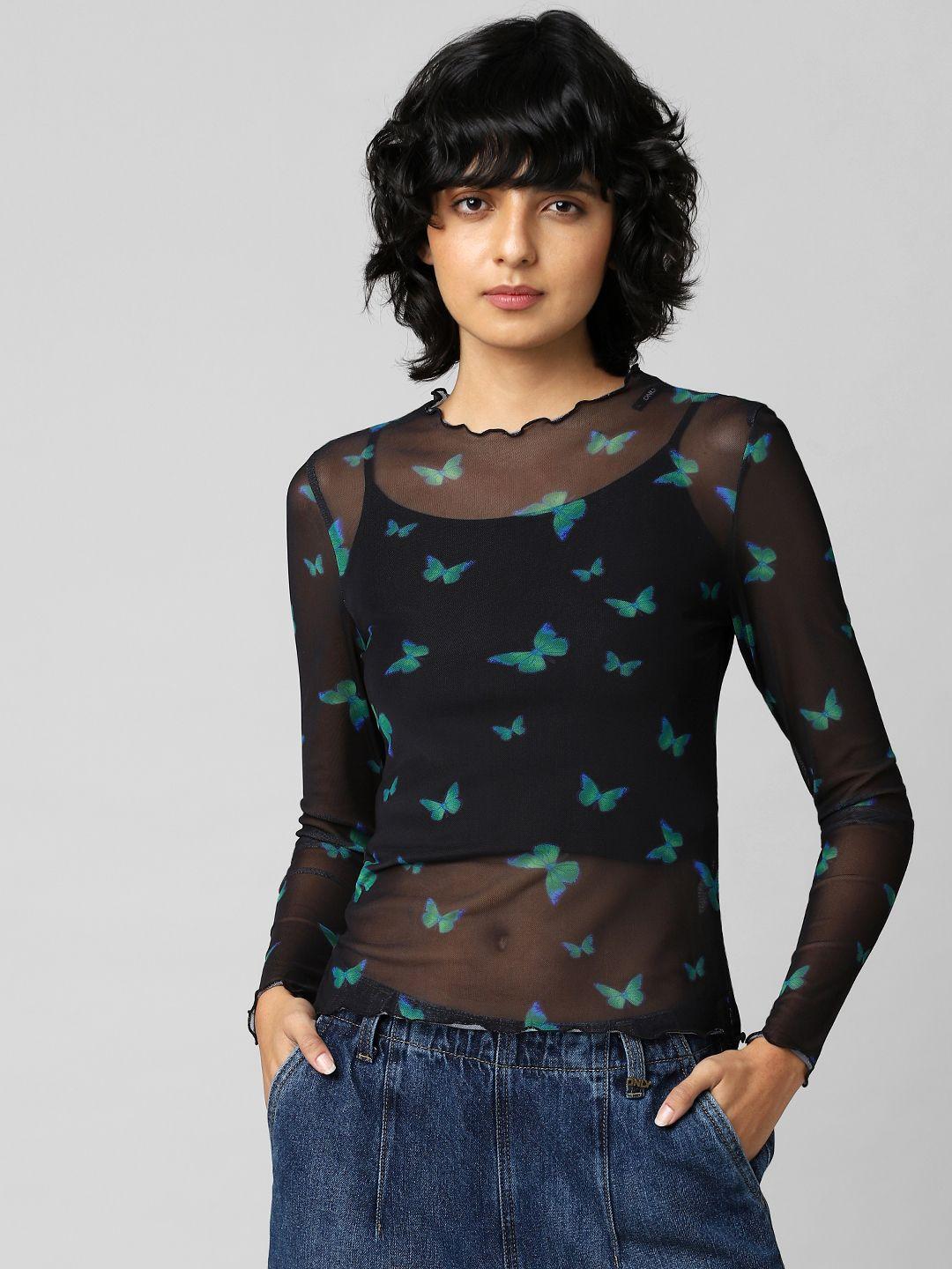 only women printed sheer top