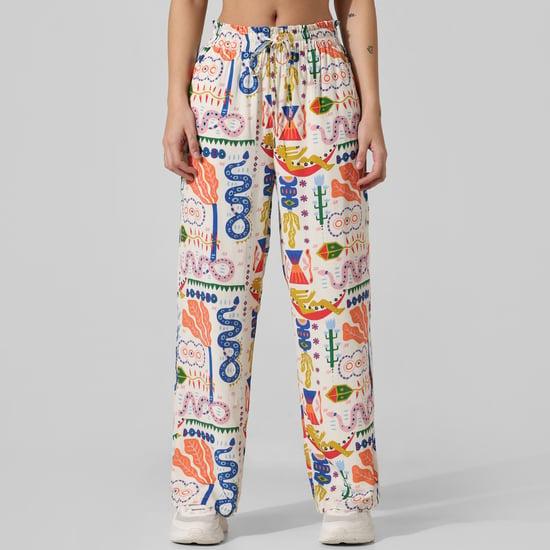 only women printed wide-legged trousers