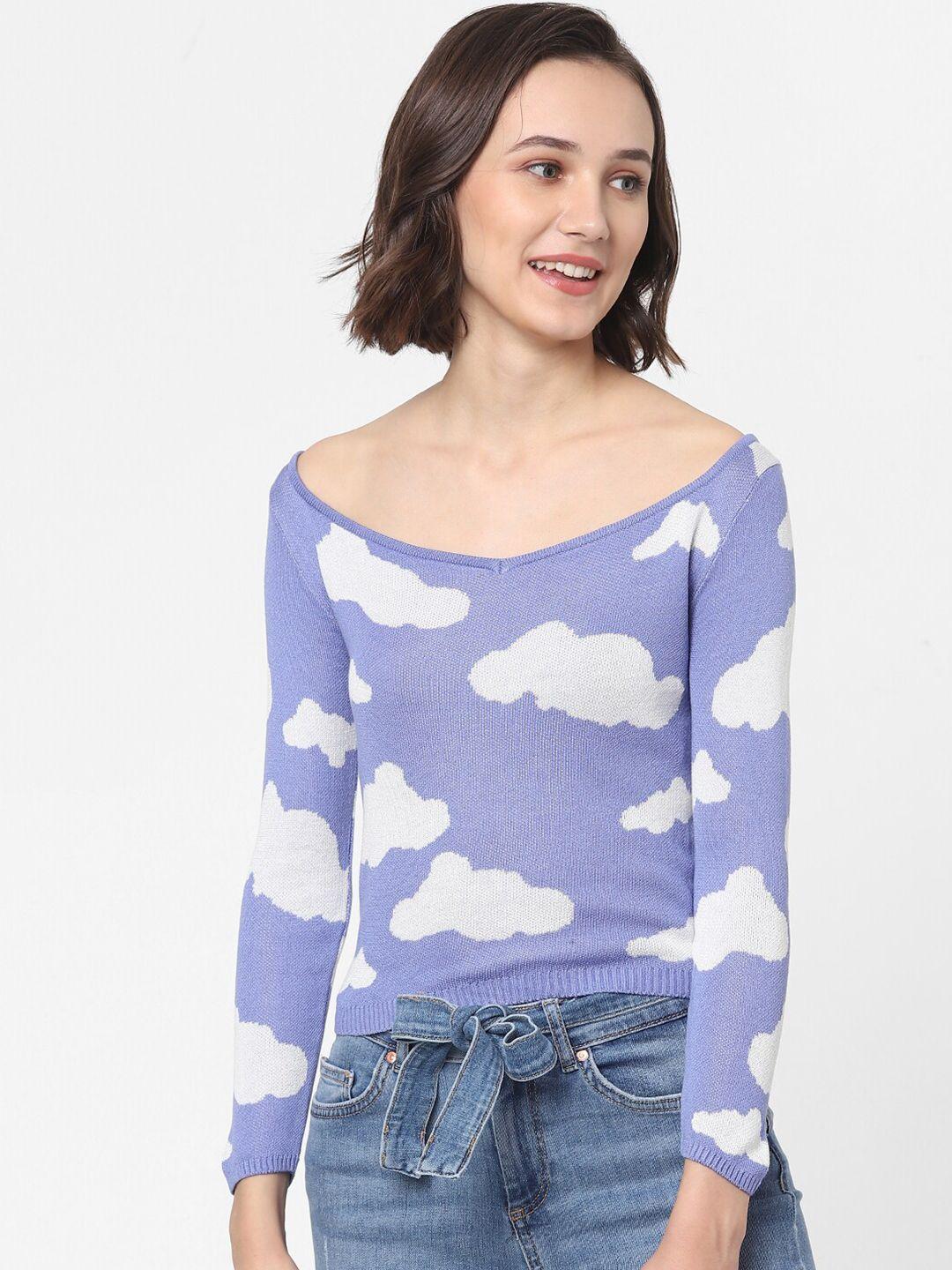 only women purple & white printed crop pullover