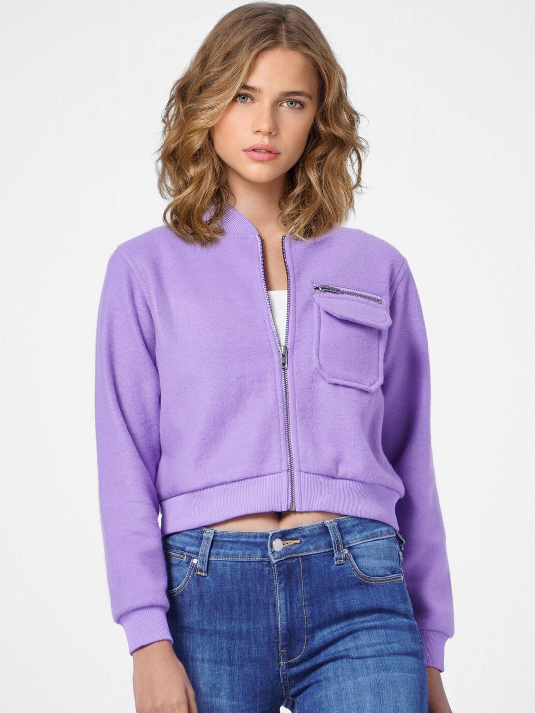 only women purple crop bomber jacket