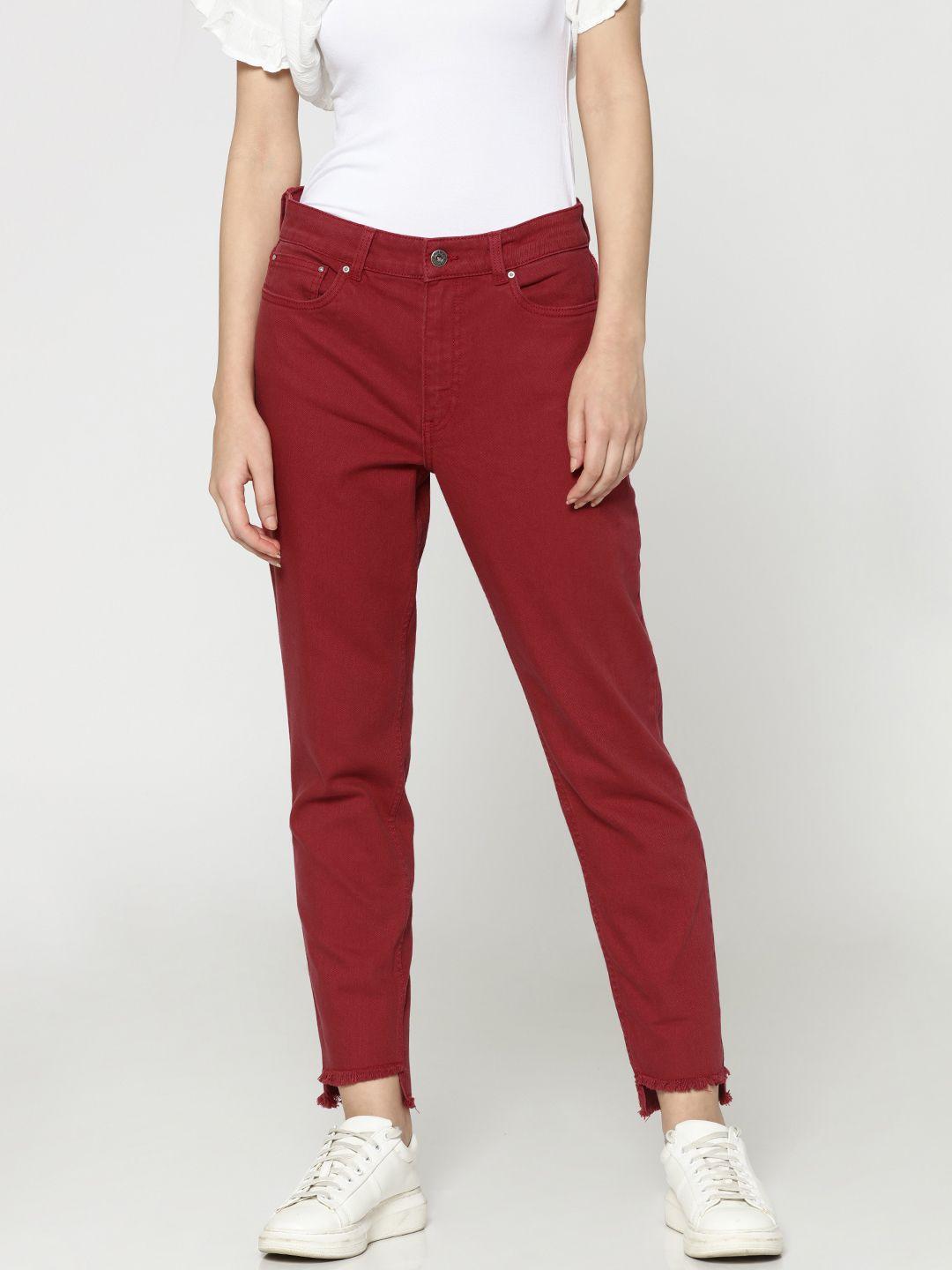 only women red faye fit high-rise clean look stretchable jeans