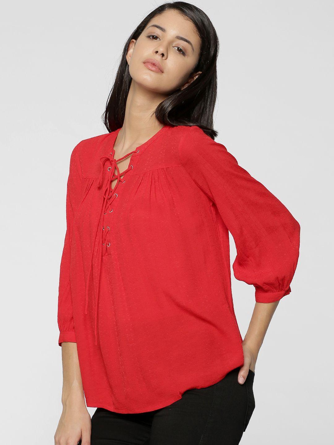 only women red solid top