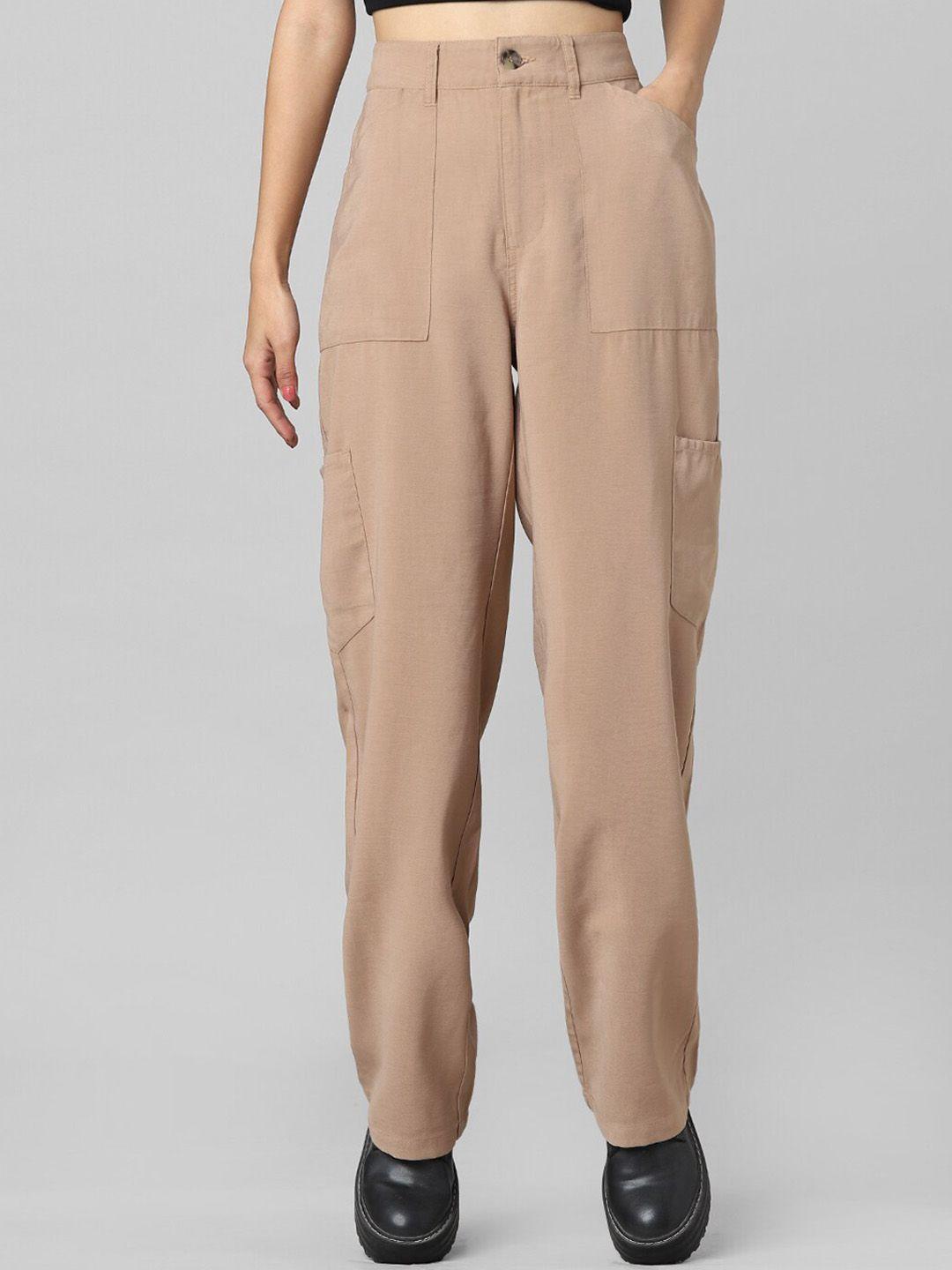 only women relaxed loose fit high-rise cargos trousers
