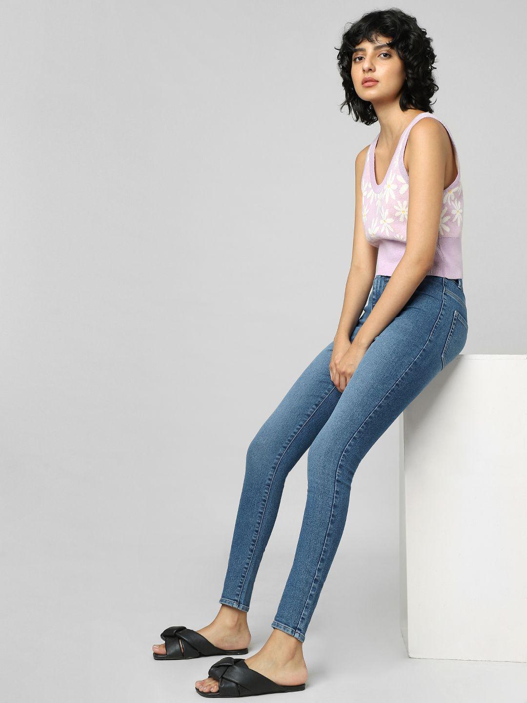 only women skinny fit high-rise heavy fade cotton jeans