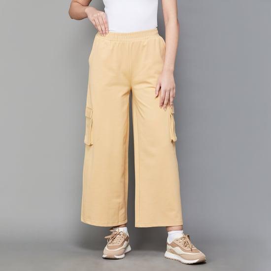 only women solid flared cargo trousers