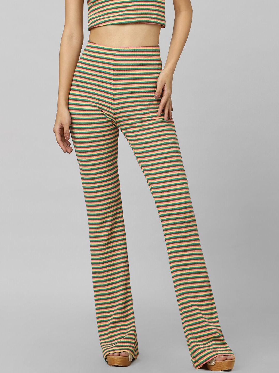 only women striped flared high-rise bootcut trousers