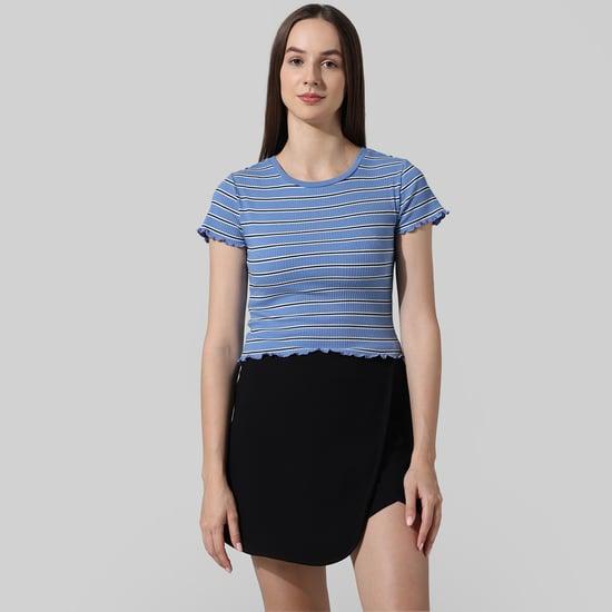 only women striped knit crop top