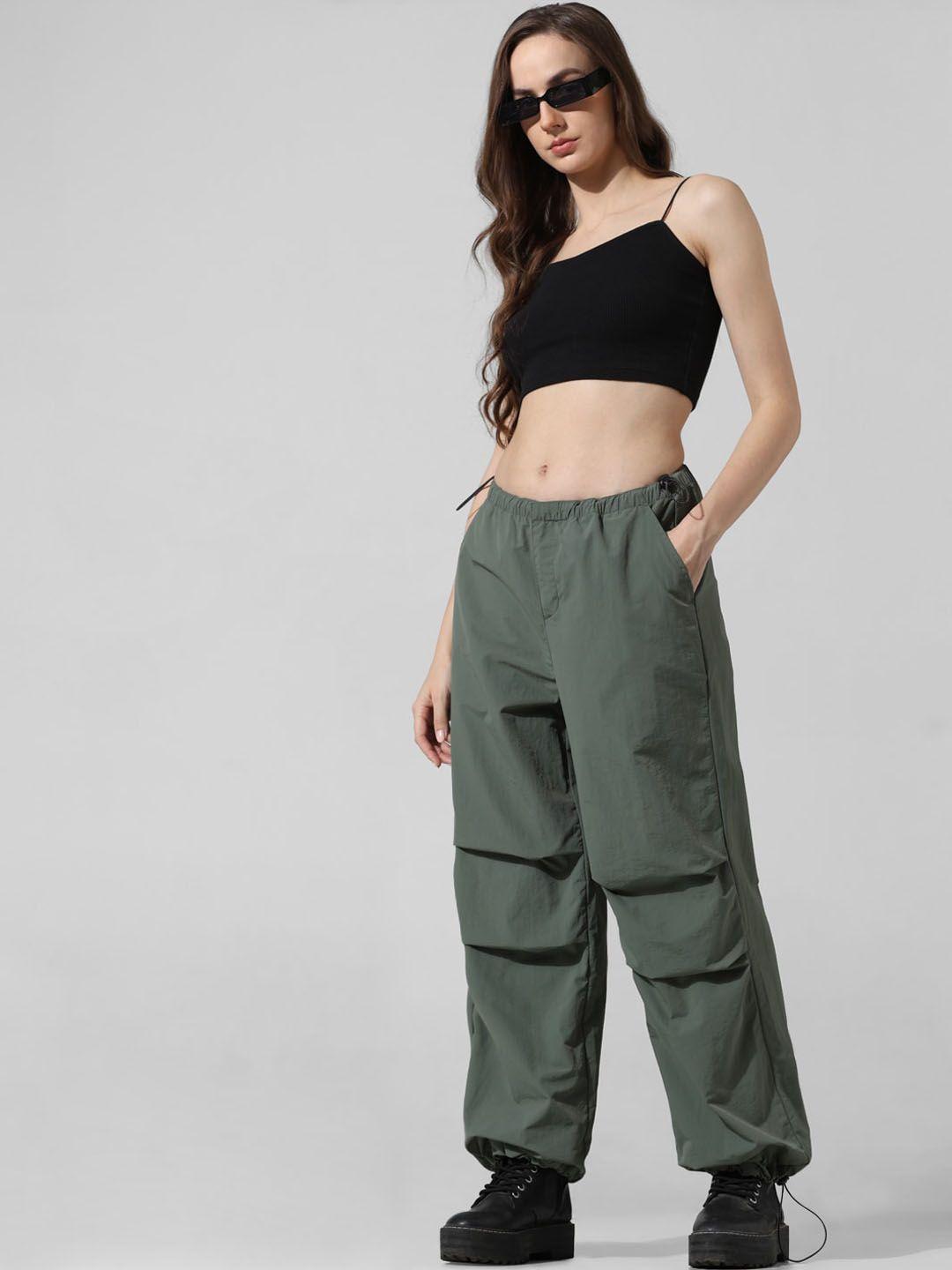 only women tapered fit parachute cargos trousers