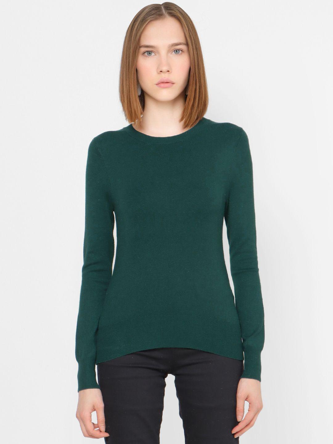 only women teal green solid pullover sweater