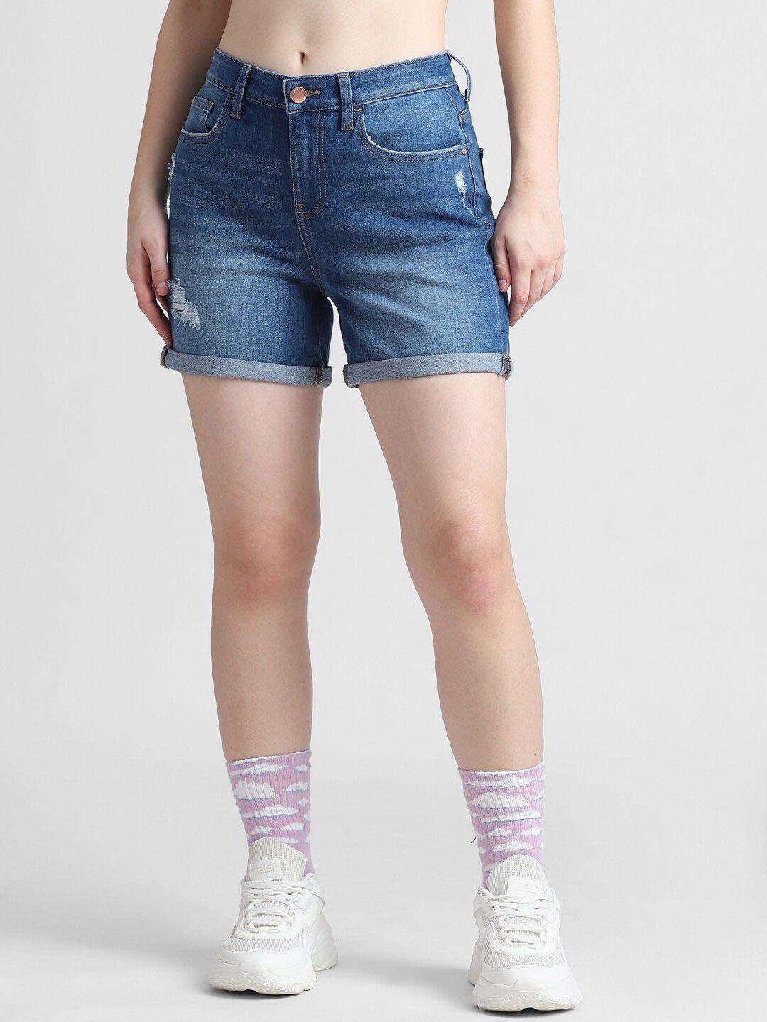 only women washed high-rise distressed denim shorts