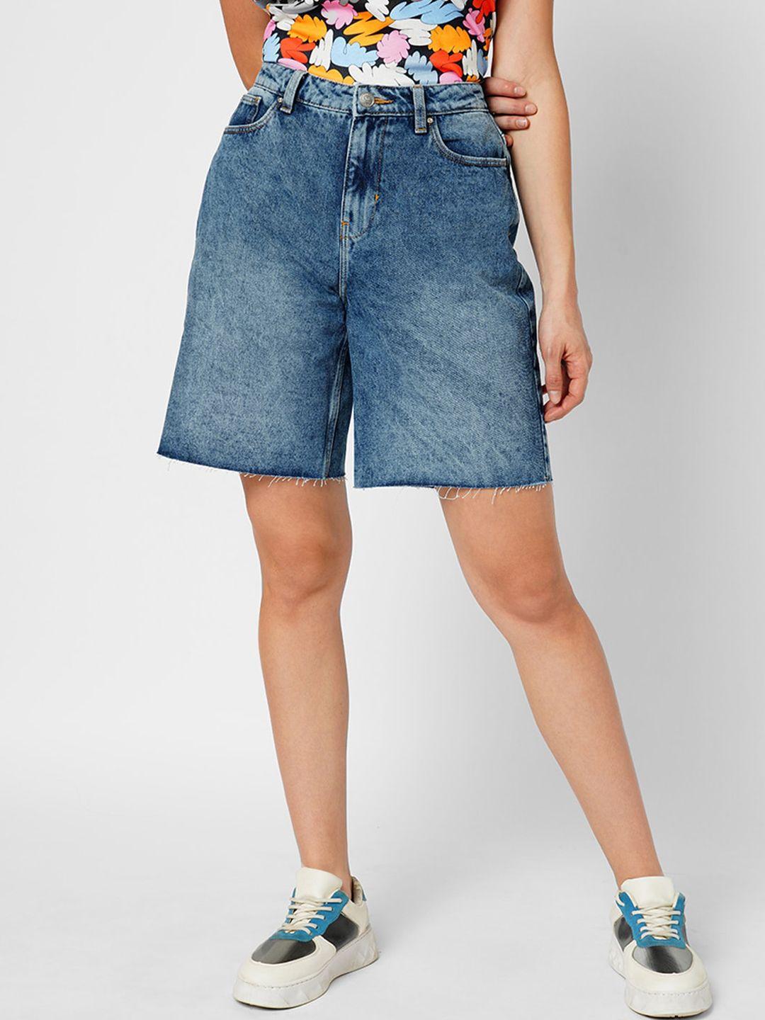 only women washed high-rise pure cotton denim shorts