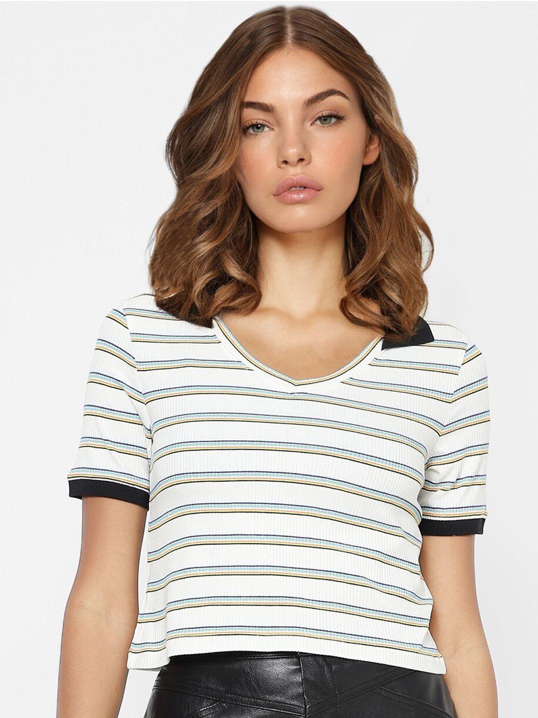 only women white & green striped crop t-shirt