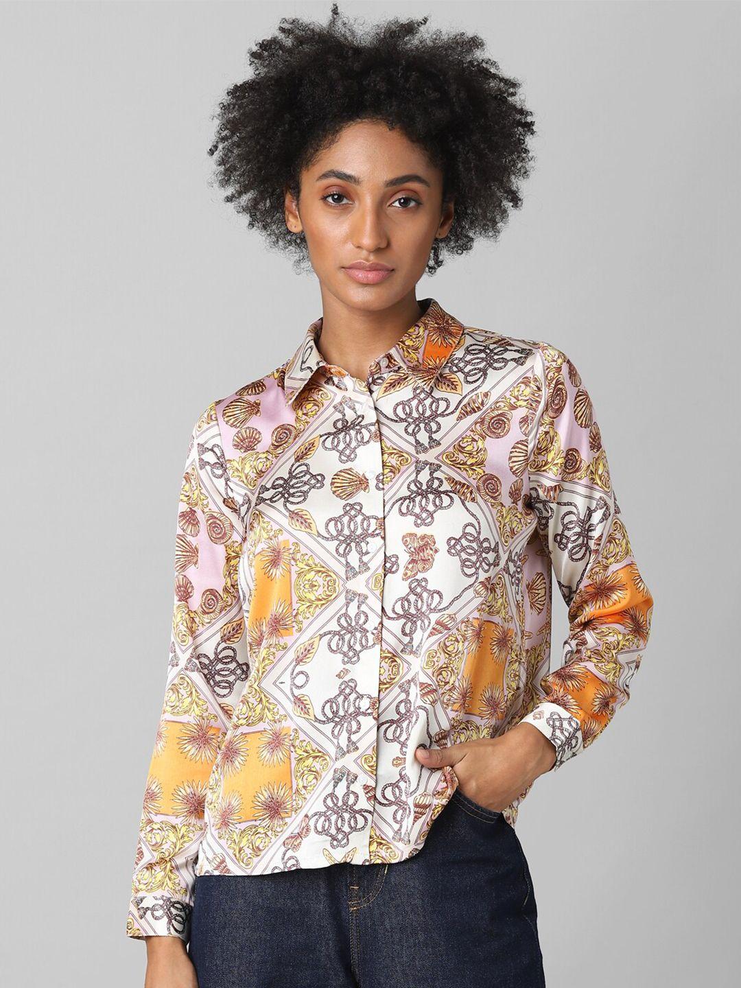 only women white floral printed casual shirt