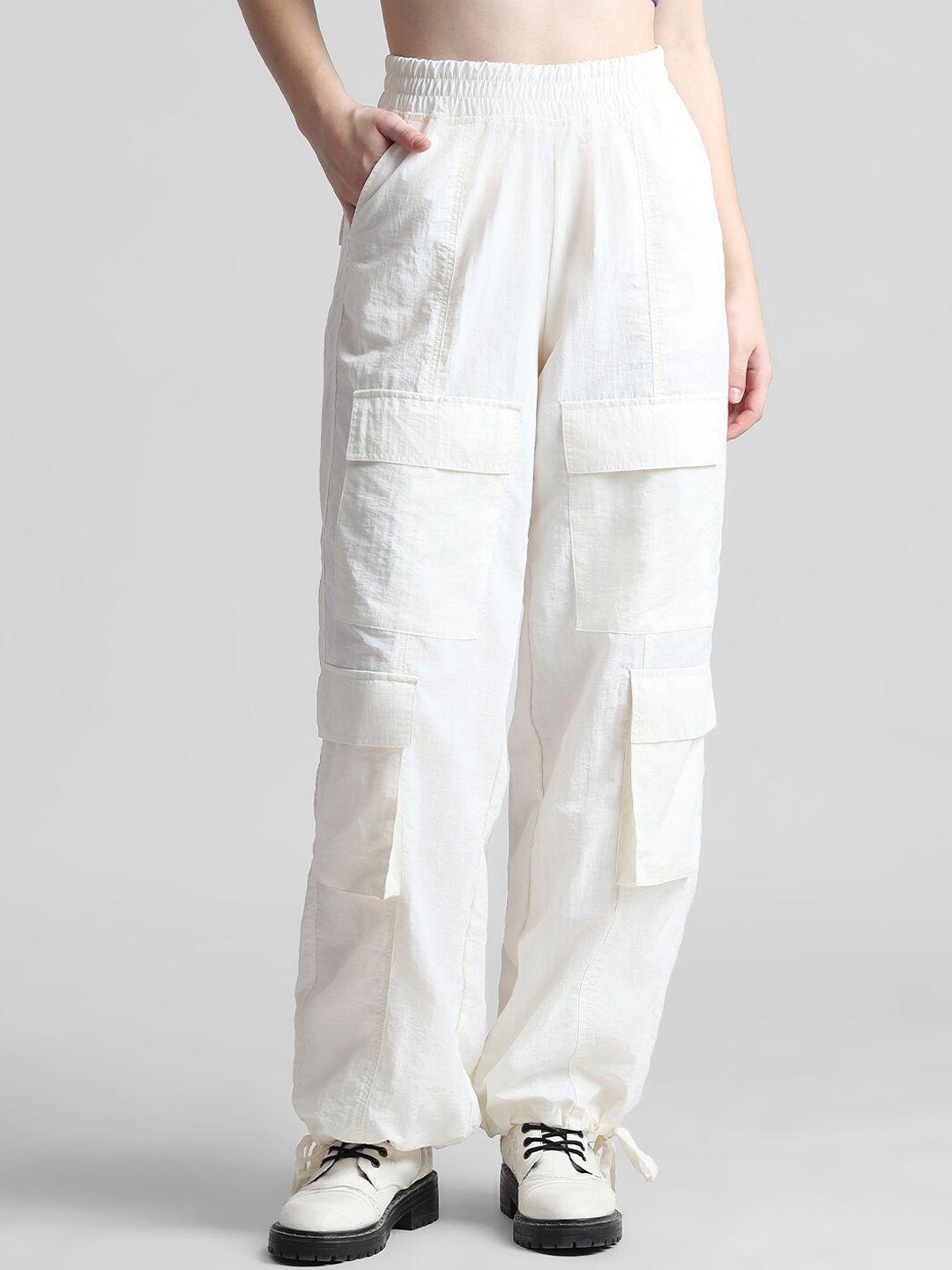 only women white loose fit high-rise trousers