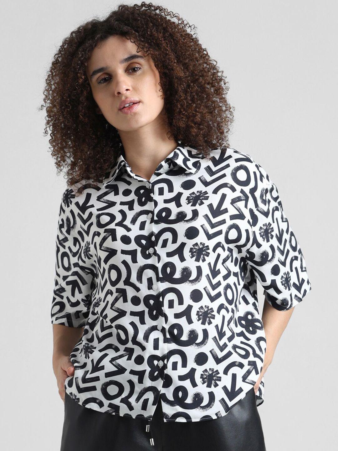 only women white opaque printed casual shirt