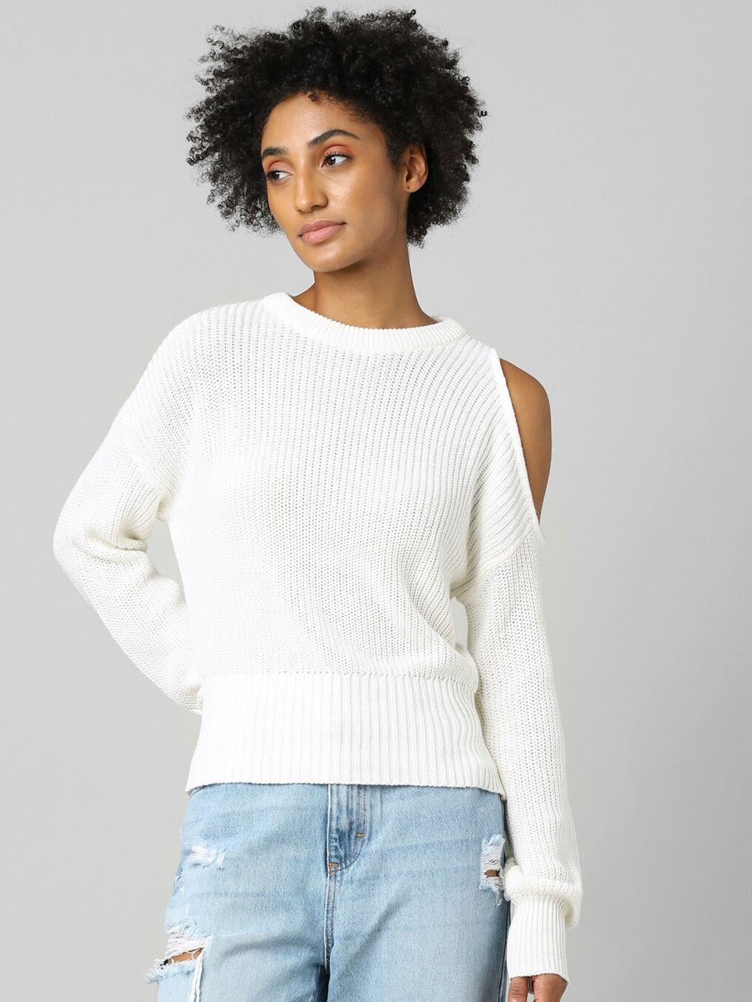 only women white ribbed pullover