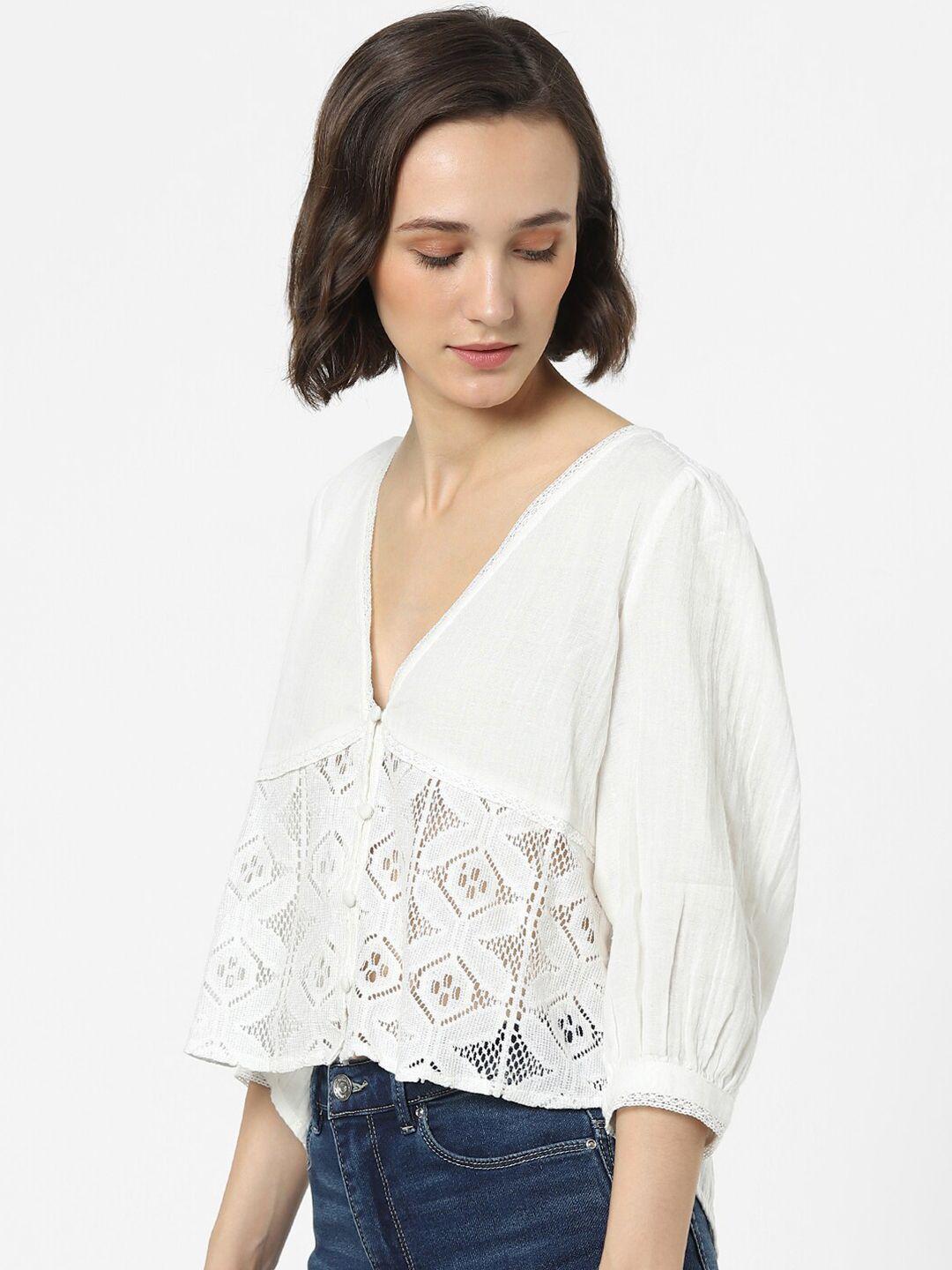 only women white textured top