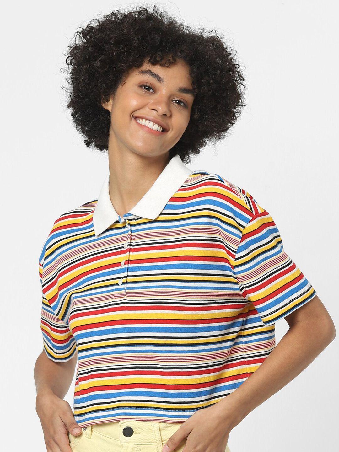 only women yellow & red striped t-shirt