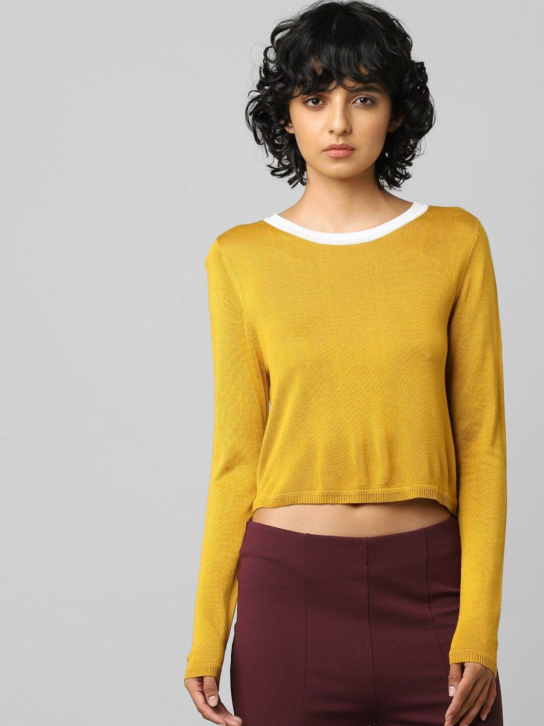 only women yellow & white  solid  sweater