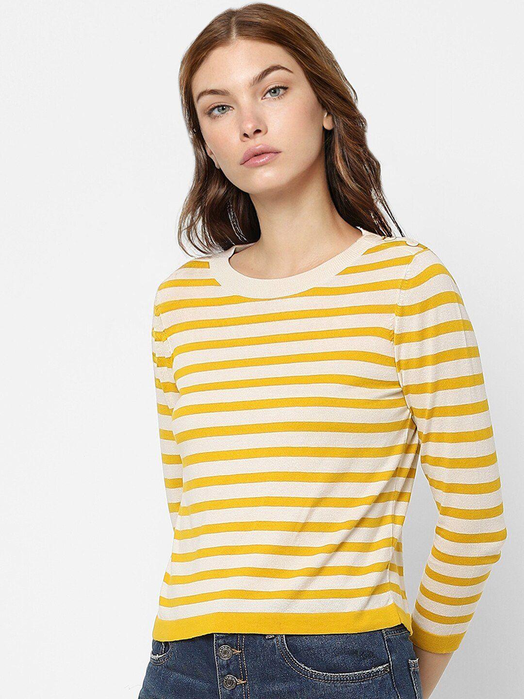 only women yellow & white striped crop pullover