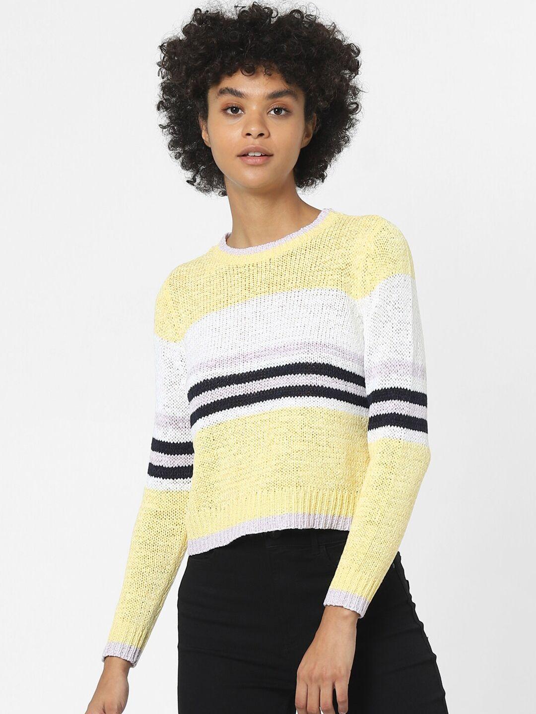 only women yellow & white striped pullover