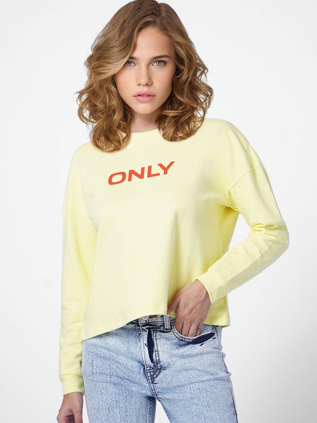 only women yellow printed cotton sweatshirt