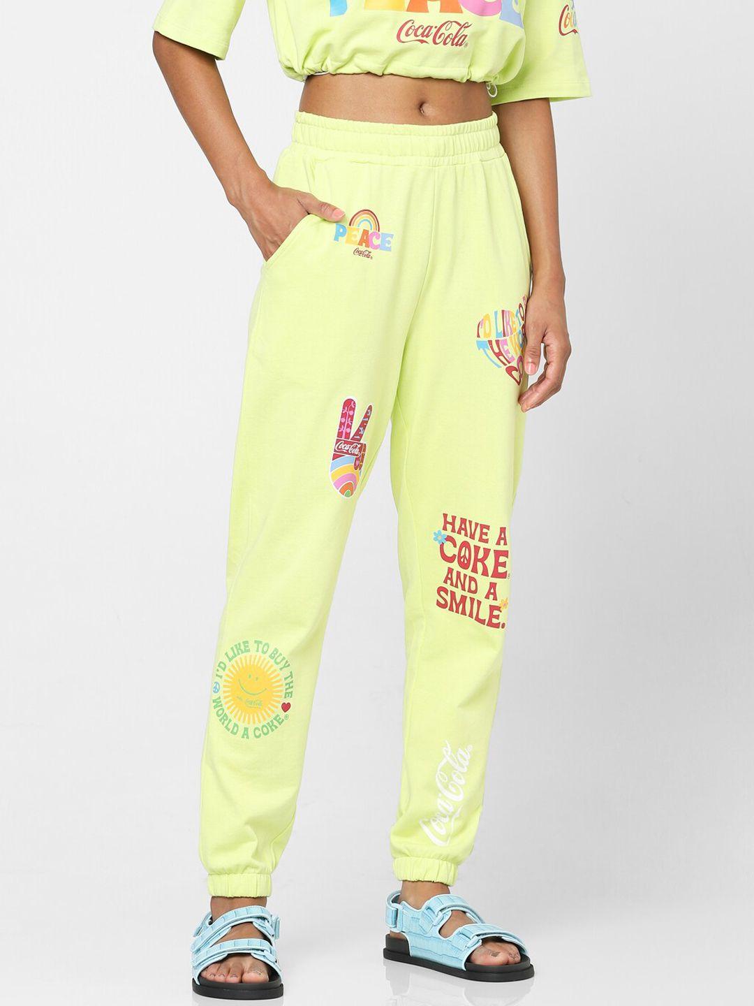 only women yellow printed cotton track pant