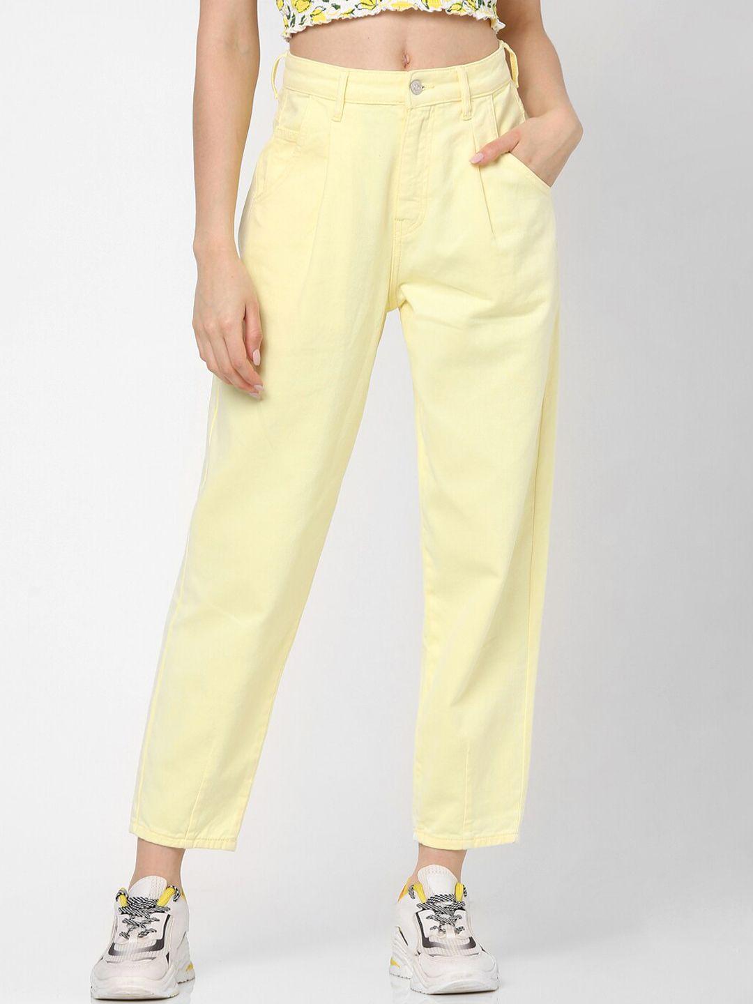 only women yellow straight fit high-rise cotton jeans